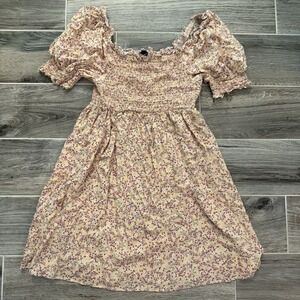 As U Wish Babydoll Short Dress Floral Puff Sleeve XS
